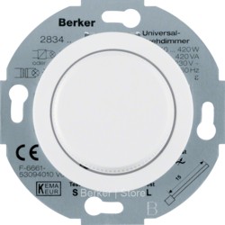 283410 BERKER - Универсальный поворотный диммер с "Soft"-регулировкой, центральной панелью, Serie 1930/Glas/Palazzo, цвет: полярная белизна, глянцевый