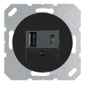 R серия - USB розетка для зарядки мобильных устройств тип А и USB тип С макс.3000 мА, Глянцевый Черный