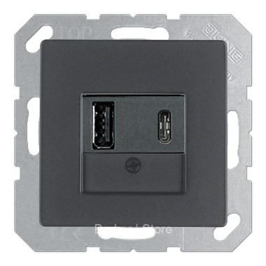 Q серия - USB розетка для зарядки мобильных устройств тип А и USB тип С макс.3000 мА, Черный Бархат