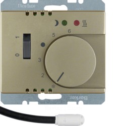 Регулятор температуры помещения пола с замыкающим контактом, с центральной панелью и светодиодом, Arsys, цвет: светло-бронзовый, лак
