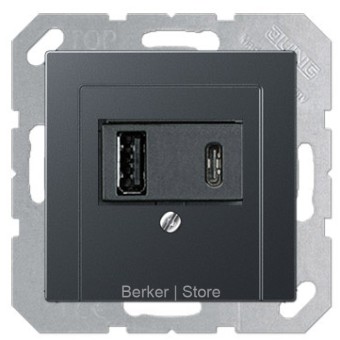 S/B серия - USB розетка для зарядки мобильных устройств тип А и USB тип С макс.3000 мА, Матовый Антрацит