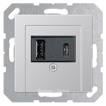 S/B серия - USB розетка для зарядки мобильных устройств тип А и USB тип С макс.3000 мА, Матовый Алюминий