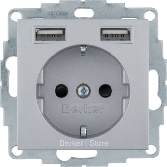 48031404 - Berker Розетка SCHUKO и 2 USB-розетки для подзарядки, S.1/B.x, цвет: алюминиевый
