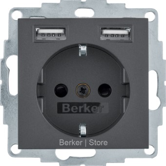 48031606 - Berker Розетка SCHUKO и 2 USB-розетки для подзарядки, S.1/B.x, цвет: антрацитовый