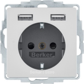 48036084 - Berker Розетка SCHUKO и 2 USB-розетки для подзарядки, Q.x, цвет: алюминиевый