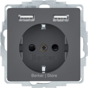 48036086 - Berker Розетка SCHUKO и 2 USB-розетки для подзарядки, Q.x, цвет: антрацитовый