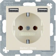 48038982 - Berker Розетка SCHUKO и 2 USB-розетки для подзарядки, S.1, цвет: бежевый, глянцевый